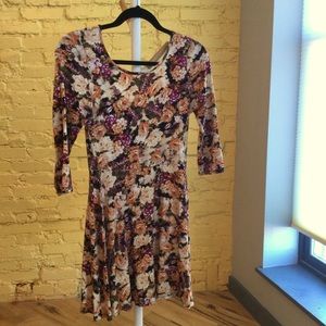 90s Floral Skater Dress with Low Cut Back